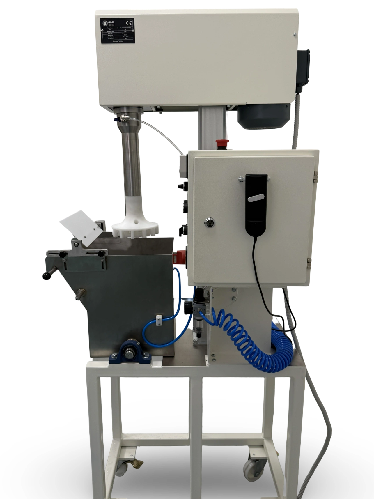 Unal laboratory flotation machine 30L side view with electro-mechanical lifting system and hand controller