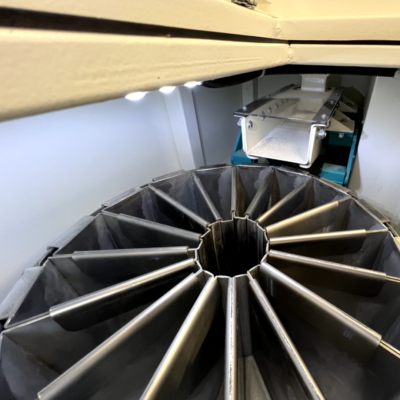 Rotary Sample Divider Continuous Process for laboratory Feeding area and containers view