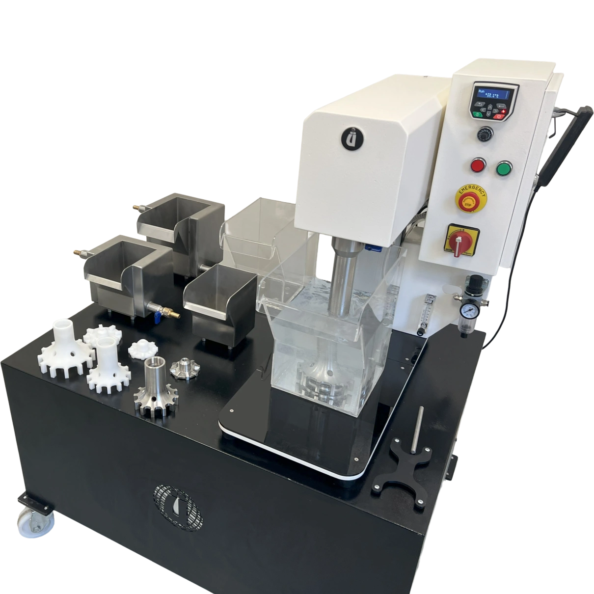 Froth flotation machine with variable speed drive, air flow meter and pressure regulator, equivalent to Denver D-12 laboratory units