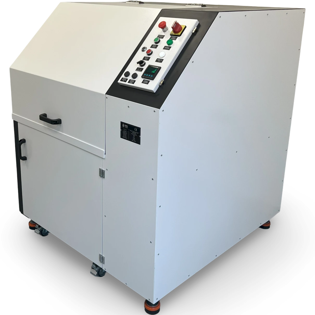 ISO 3271 Test Drum rotating at 25 rpm, used in laboratory conditions for evaluating iron ore abrasion resistance.