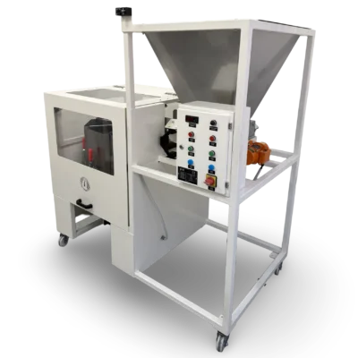 Angled view of rotary sample divider used for accurate and repeatable sample division