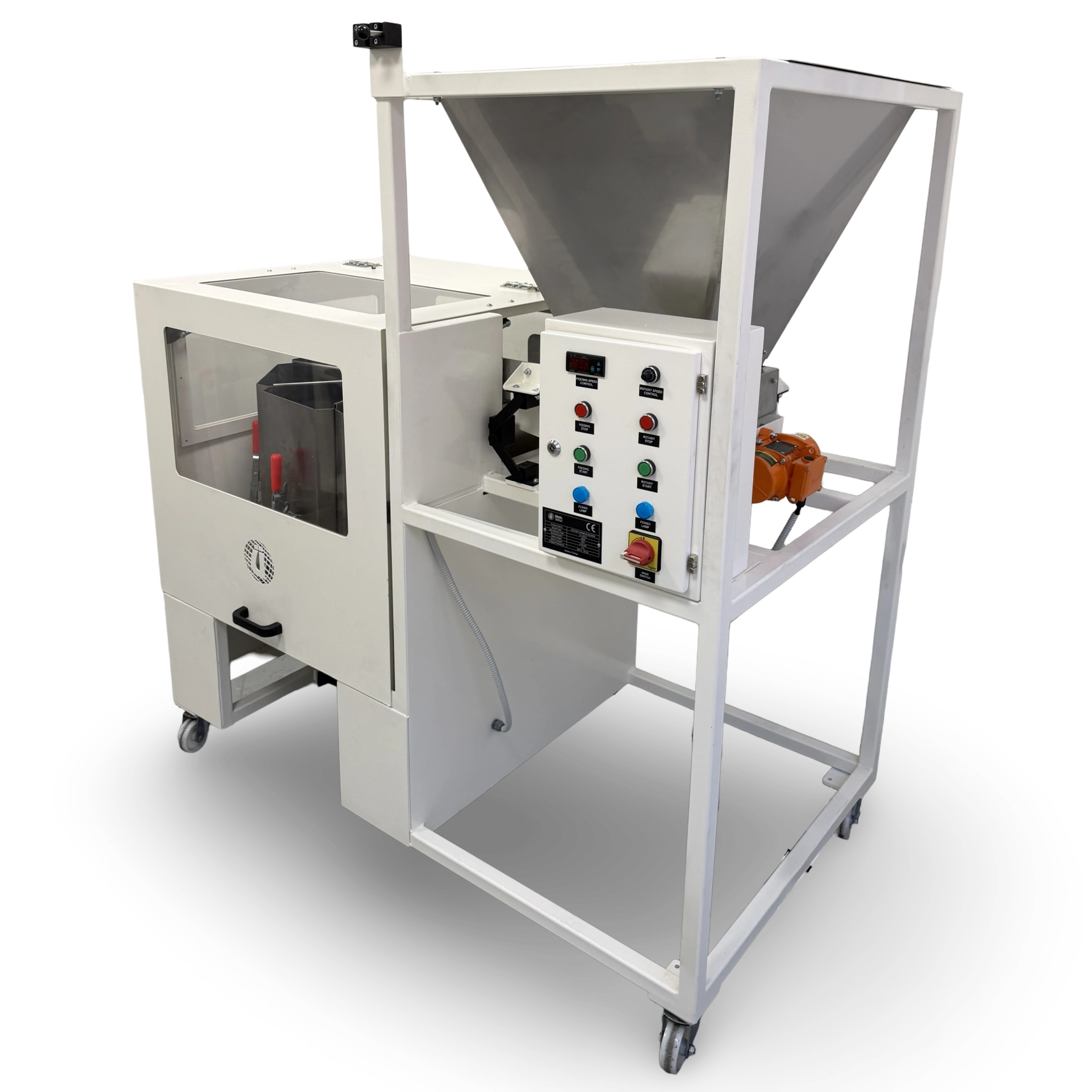 Angled view of rotary sample divider used for accurate and repeatable sample division
