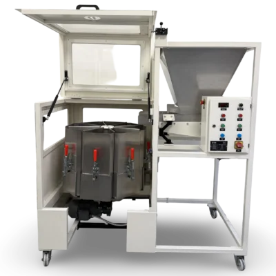 General view of laboratory rotary sample divider for representative sample preparation
