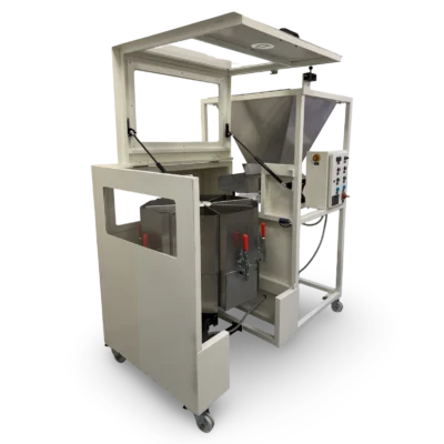 Rotary sample divider with open lid showing internal sample dividing section